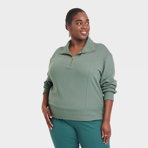 Women's Quarter Zip Sweatshirt - A New Day™ Teal XXL