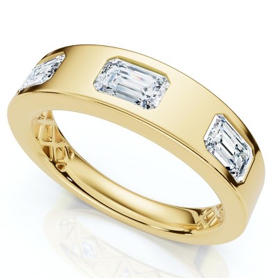 Pompeii3 1 1/2Ct Flush Set Emerald Cut Diamond Ring Stackable Band 14k Gold Lab Created