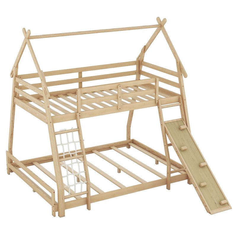Twin over Queen House Bunk Bed with Ladder, Climbing Nets and Climbing Ramp-ModernLuxe, 4 of 12