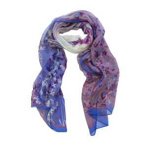 Wrapables Lightweight Sheer Silky Feeling Georgette Scarf, Violet & Blue Sprigs - 1 of 4