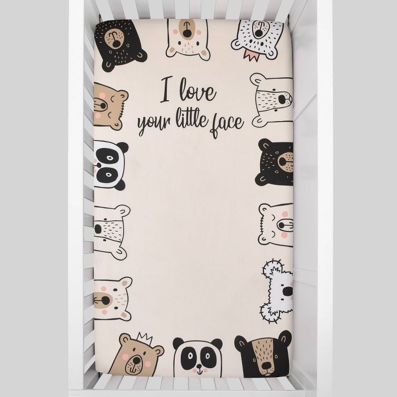 NoJo I Love Your Little Face Bears 100% Cotton Photo Op Nursery Fitted Crib Sheet - White, 3 of 5