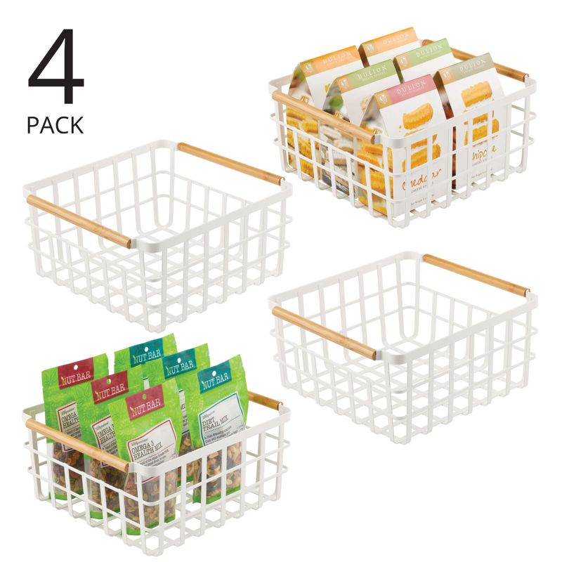 mDesign Metal Wire Organizer Basket, Bamboo Handles, 2 of 10