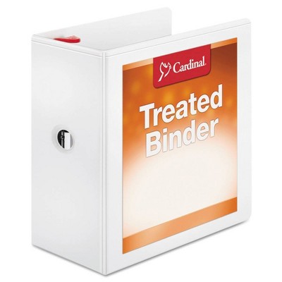 Cardinal Treated Binder ClearVue Locking Slant-D Ring Binder, 5" Cap, 11 x 8 1/2, White