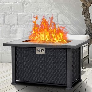 44" Gas Fire Pit, 50000BTU Rectangle Propane Fire Table with Cover & Rain Cover, CSA Certified, Black - 1 of 4