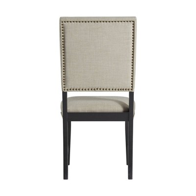 Mara Taupe Upholstered Side Chair with Oak Finish and Nailhead Trim