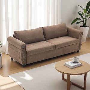 80.7" U-Style 2-in-1 Sofa Bed with Large Mattress & Rivet-Detail Arms - 1 of 4