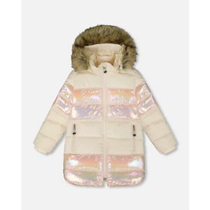 Deux par Deux Girl Long Metallic Puffy Winter Coat White - 1 of 4