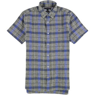 Tommy Hilfiger Mens Plaid Button Up Shirt, Grey, Medium