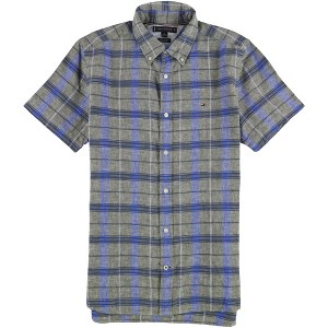 Tommy Hilfiger Mens Plaid Button Up Shirt, Grey, Medium - 1 of 2