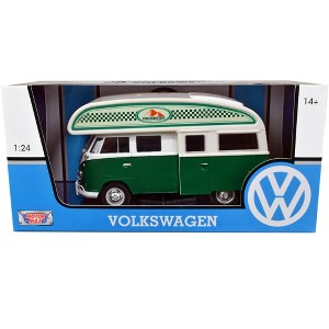 Volkswagen Type 2 (T1) Camper Van Green and White "Outdoor Camping Explore the Forest" 1/24 Diecast Model Car by Motormax - 1 of 3