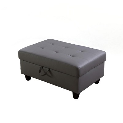35" Dark Gray Faux Leather Storage Ottoman with Solid Wood Frame
