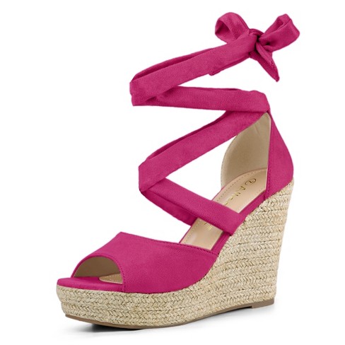 Allegra K Women's Lace Up Espadrilles Wedges Sandals Hot Pink 9 : Target