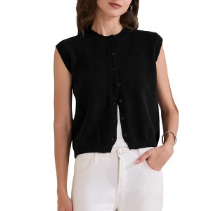 INSPIRE CHIC Women's Sweater Sleeveless Crew Neck Button Down Crochet Chunky Knit Vest - 1 of 4