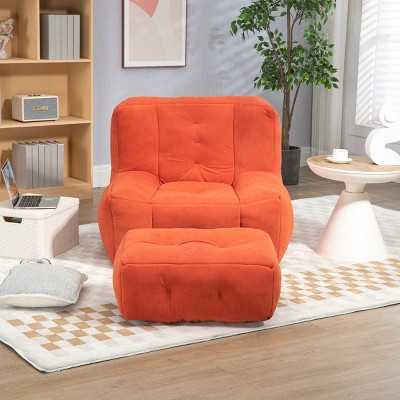 Velvet Bean Bag Chair with Ottoman and Foam Padding, Soft Lazy Sofa for Adults and Kids, Lightweight and Compressed-Baofuwish