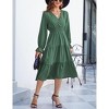 Women's Wrap V Neck Midi Dress Casual Long Sleeve Smocked Waist A Line Pleated Tiered Flowy Long Dress - 2 of 4