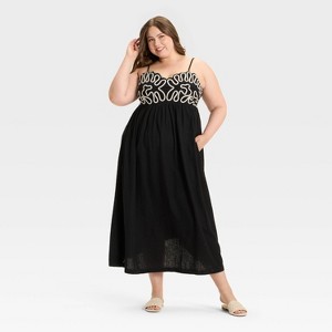 Women's Crewel Maxi A-Line Dress - A New Day™ Black - 1 of 3
