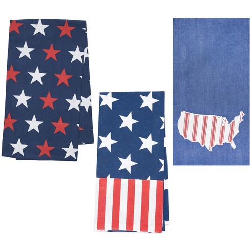 America Memorial Day July 4 Red White Blue Flag Cotton Kitchen Hand Towel New 