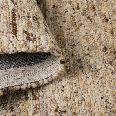 Beige and Dark Brown Wool Handcrafted 8' x 10' Area Rug