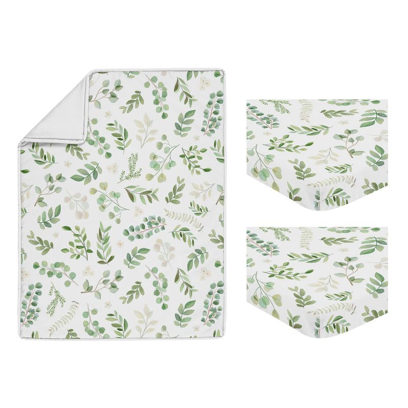 Sweet Jojo Designs Gender Neutral Unisex Baby Mini Crib Bedding Set - Botanical Green and White 3pc, 2 of 6
