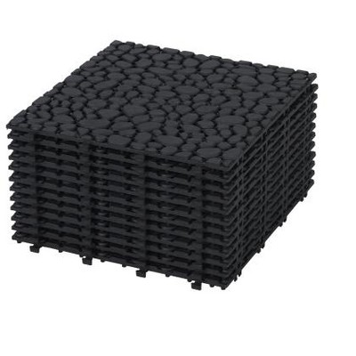 Dolonm 12"x12" Black Interlocking Deck Tiles – Plastic, Waterproof & Anti-Slip for Patio, Balcony, Shower