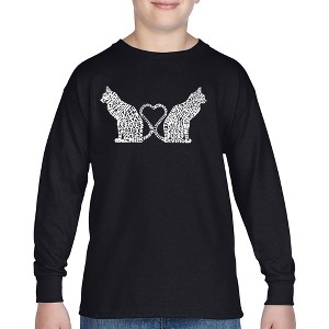 LA Pop Art Cat Tail Hearts - Boy's Word Art Long Sleeve T-Shirt - 1 of 4