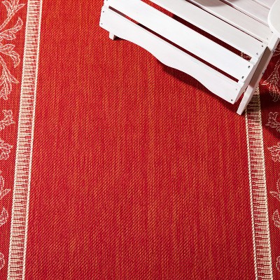 Red and Natural Floral Border Indoor/Outdoor Rug, 2' x 3'7", Synthetic