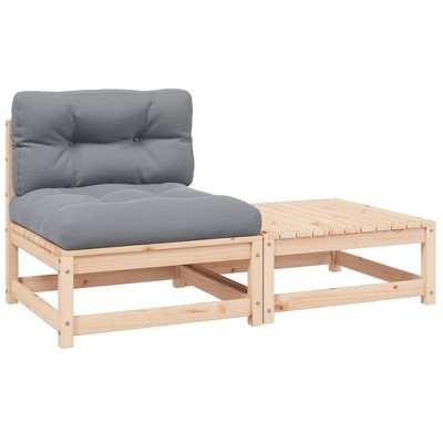 Garden Lounge Set Natural Wood Solid pine wood, 100% polyester fabric vidaXL