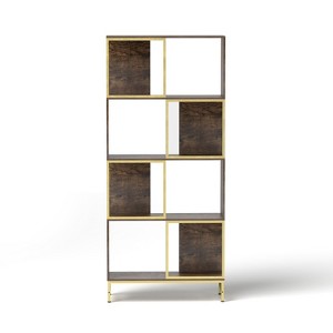 SEVOBAL Decorative Bookshelf Librero Industrial Bookcase with Asymmetrical Shelves for Living Room, Brown Gold, 31.5"*11.81"*71.65" - 1 of 4