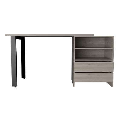 NicBex 58.1 Inch Computer Home Office Desk with 2 Drawers and 2 Shelves for Bedroom,Study Room,Office,Gray