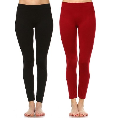 Women's Pack of 2 Solid Leggings Black , Burgundy One Size Fits Most -  White Mark