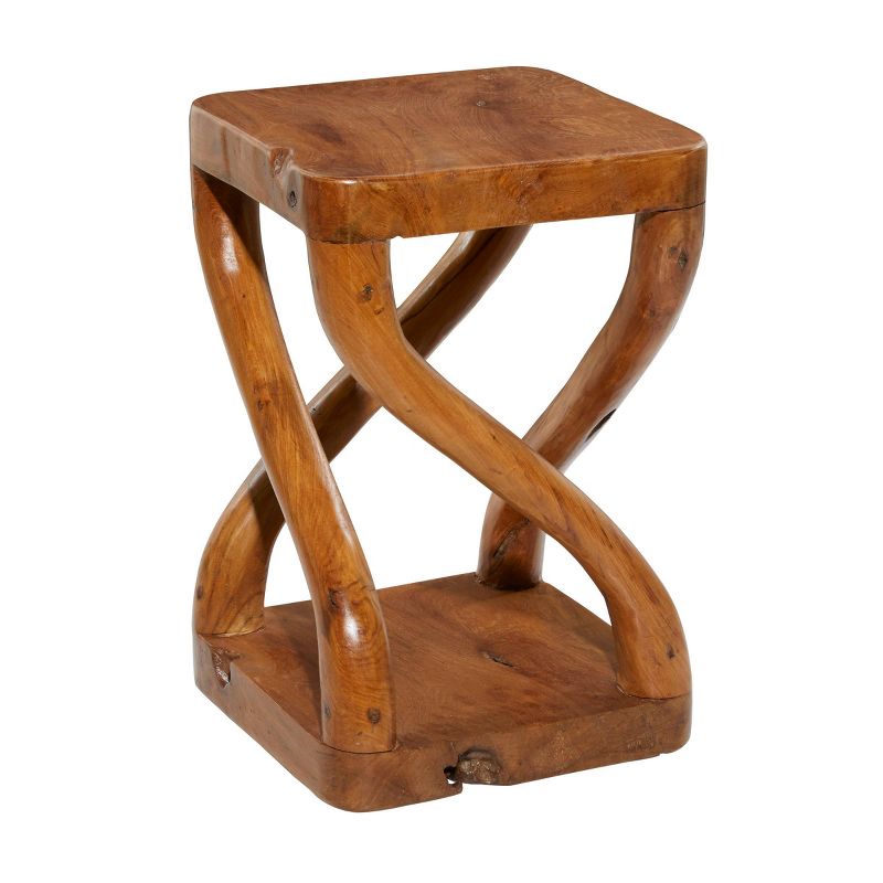 Contemporary Helix Pattern Teak Wood Stool Brown - Olivia &#38; May, 1 of 9