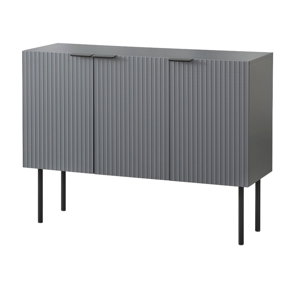 Lifestorey Russo Channel Front Sideboard Charcoal Gray: Modern Buffet Server, Adjustable Shelves, MDF & Metal