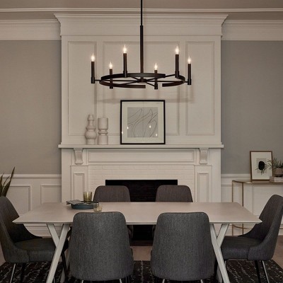 Elegant Black 6-Light Taper Candle Chandelier with Ribbed Column