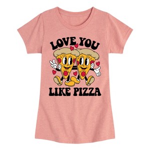 Girls' - Instant Message - Valentine's Day Love You Like Pizza Fitted Short Sleeve Graphic T-Shirt - 1 of 4