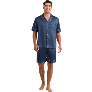 INSPIRE CHIC Men's Short Sleeve Two-Pieces Loungewear Satin Pajamas Set - 1 of 4