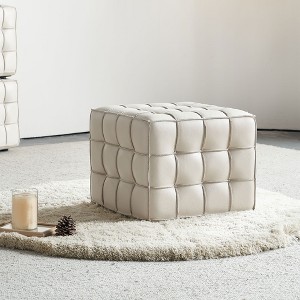 VYNXARIA Beige Genuine Leather Tufted Ottomans and Benches - 17.32''W, Versatile Footstool for Living Room & Bedroom - 1 of 4