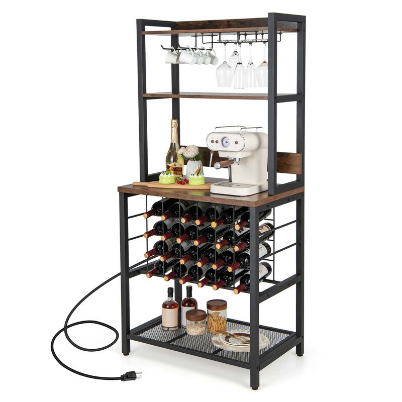 Costway Wine Bar Cabinet with 4 Tier Storage Shelves Glass Holders Bottle Racks Industrial, 1 of 10
