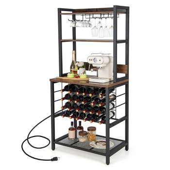 Costway Wine Bar Cabinet with 4 Tier Storage Shelves Glass Holders Bottle Racks Industrial