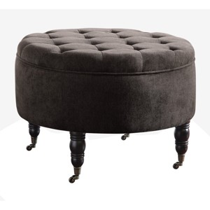 Quinn Round Tufted Ottoman with Storage and Casters Classic Pewter Dark Gray - Adore Decor