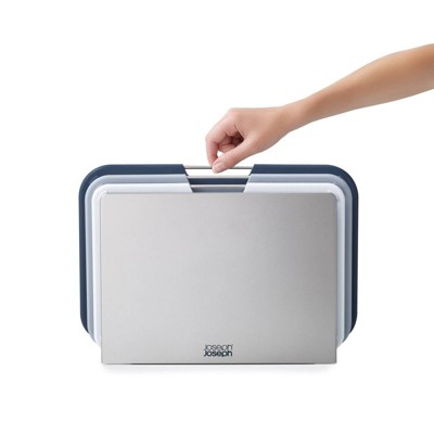 Gray and Blue Plastic 3-Piece Cutting Board Set with Stand