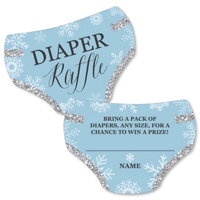 Big Dot of Happiness Winter Wonderland - Diaper Shaped Raffle Ticket Inserts - Snowflake Baby Shower Activities - Diaper Raffle Game - Set of 24