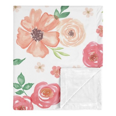 Image of Sweet Jojo Designs Girl Baby Security Blanket Watercolor Floral Peach, Coral and Green