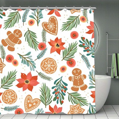 Cartoon Botanical Waterproof Shower Curtain, Polyester Bath Curtain with Privacy, Durable & Machine Washable 70.8x70.8 Inch