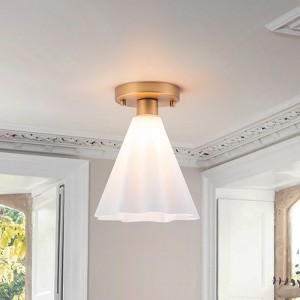 LLHZSY Cone Flower White Jade Glass Ceiling Light Fixture 7 9/10" Semi Flush Mount Fixture for Foyer Hallway House - 1 of 4