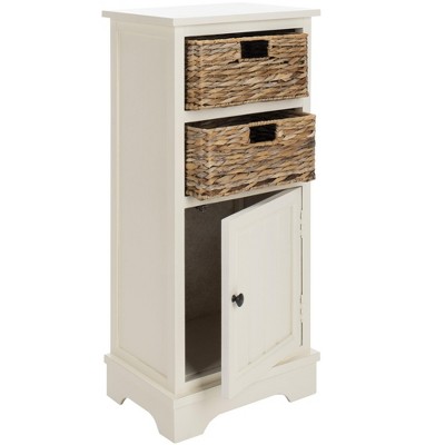 Distressed White Pine Accent Cabinet with Wicker Baskets