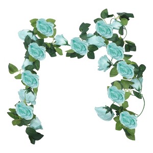 Unique Bargains Artificial Flowers Hanging Vine Rose Vine Garland 90.6" Cyan 2 Pcs - 1 of 4