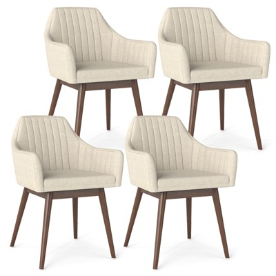 Tangkula Set of 4 Dining Chairs Upholstered Kitchen Table Chairs w/ Solid Wood Legs