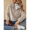 Womens Plush Fleece Zip Up Jacket Notched Lapel Cardigan Coat - 3 of 4