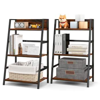 Costway 2PC 3-Tier Ladder Bookshelf Industrial Storage Rack Bookcase Plant Display Shelf