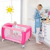 Infans 4-in-1 Portable Baby Playard w/Changing Table, Diaper Storage Bag, Music Box, Wheels with Brake, Foldable Newborn Play Yard w/Carry Bag, Pink - 2 of 4